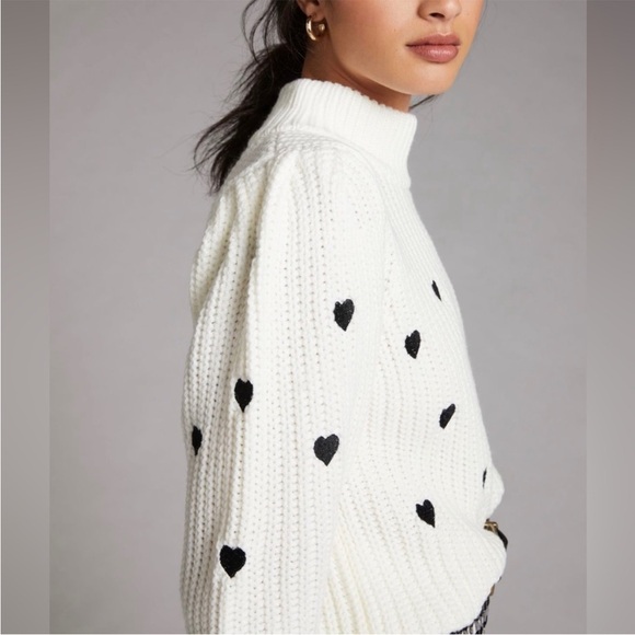 Anthropologie Hearts Mock Neck Sweater Tee Small - Picture 3 of 4